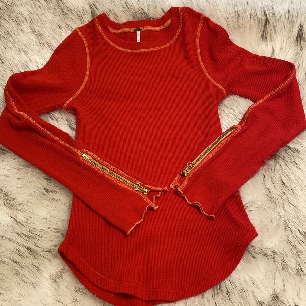 Free People red thermal shirt